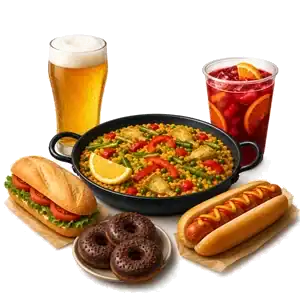 Paella, sangria and food